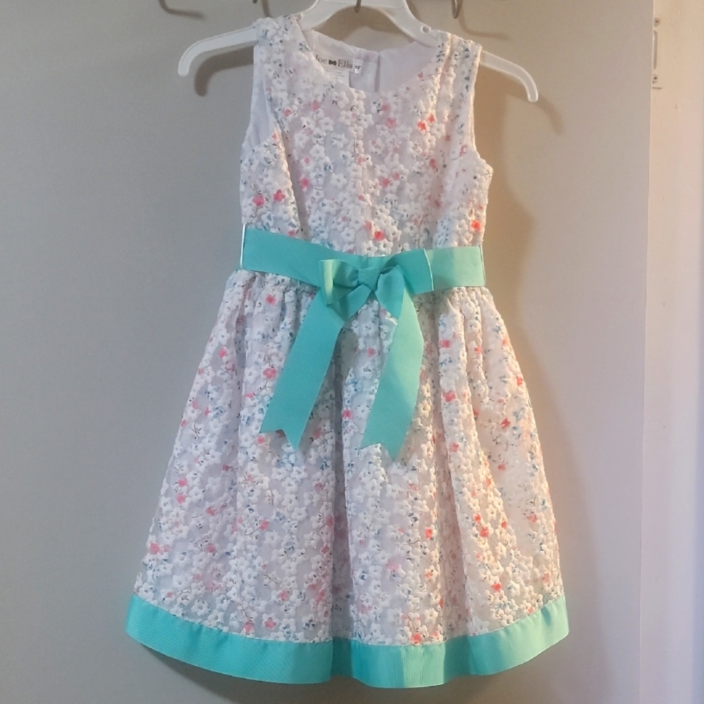 Floral Kids Dress with Aqua Accents
